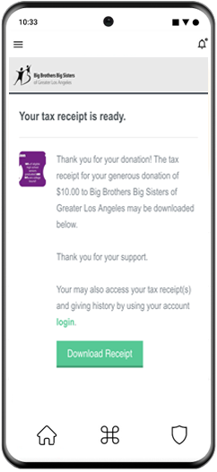 Giveffect's Tax Receipt View
